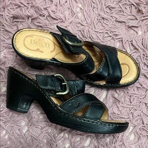 Born Black Leather Mules or Sandals